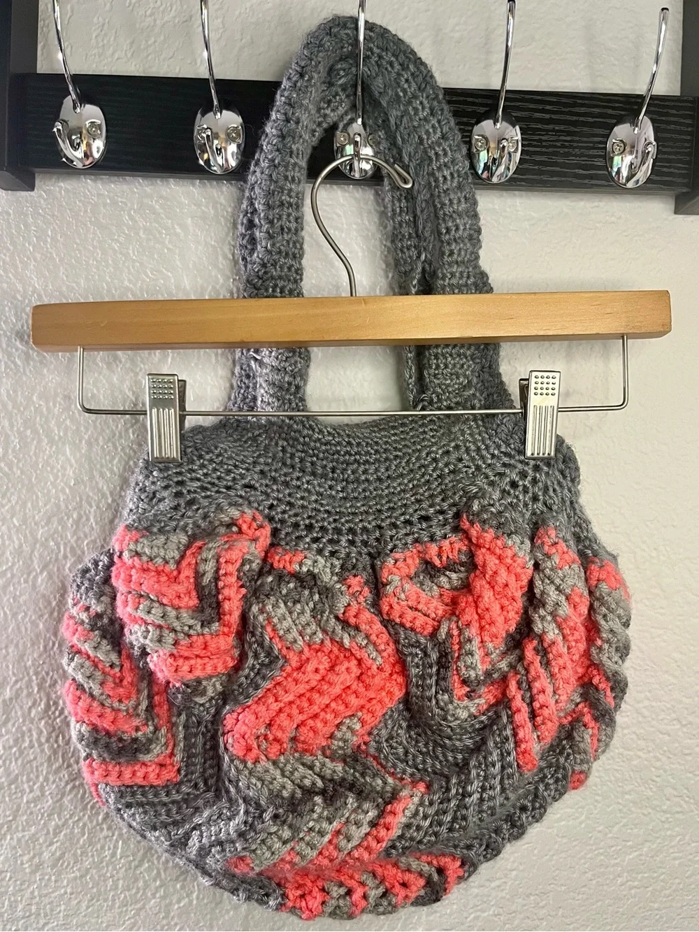 Handmade Crochet Chevron Boho Bag